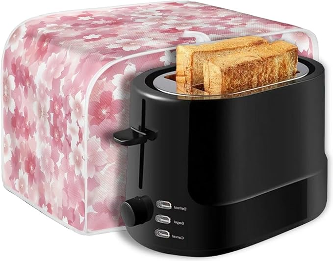 Pink Cherry Blossom Print 4 Slice Toaster Cover Foldable Kitchen Small Appliance Cover Dust and Fingerprint Protection,Machine Washable