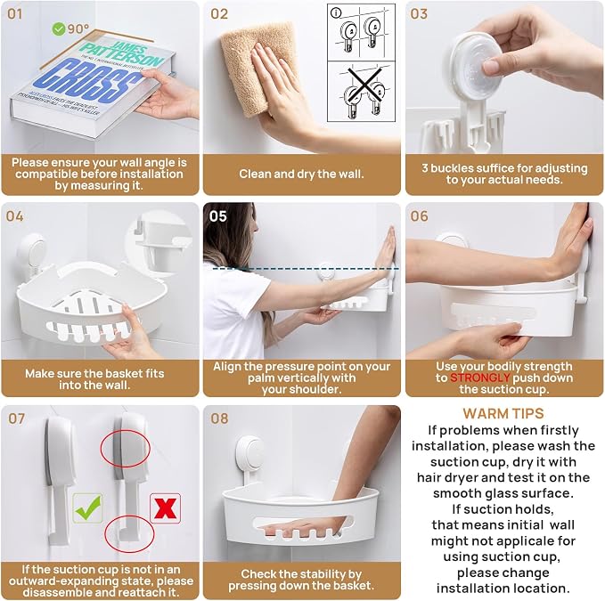 LEVERLOC Corner Shower Caddy Suction Cup, Shower Basket Suction Bathroom - Image 4