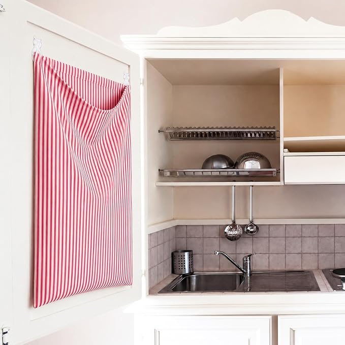 Reusable Dirty Rag Storage Linen Bag, Vertical Stripes - Image 4