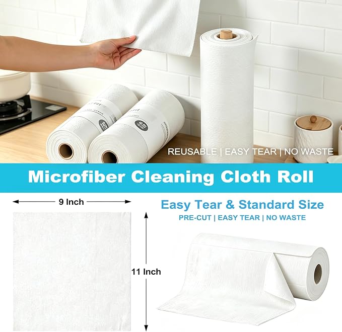 Puomue 55 Pack Microfiber Cleaning Cloth Roll, Tear Away Reusable Towels - Image 2