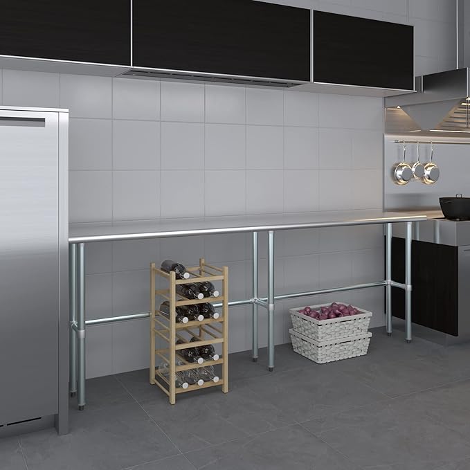 AmGood Stainless Steel Work Table Open Base | NSF Kitchen Island Food Prep | Laundry Garage Utility Bench (96" Long X 14" Deep)