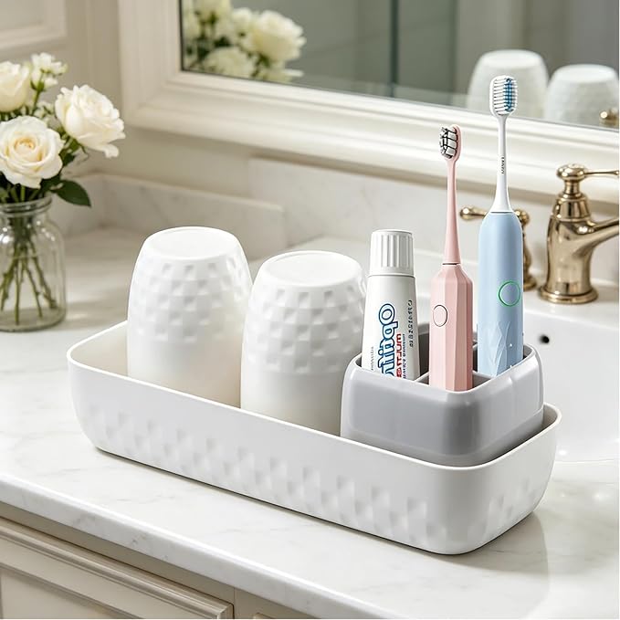 Toothbrush Holder with Cups, Electric Toothbrush and Toothpaste Organizer - Image 5