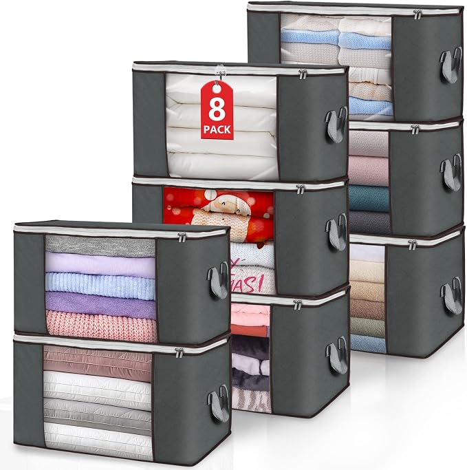 90L Large Storage Bags, 8 Pack Clothes Storage Bins Closet Organizers | by BuddingJoy-BuildaJoyfulLifeforYou