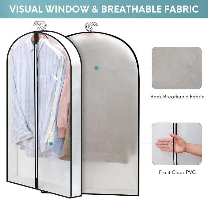 40" Clear Garment Bags for Hanging Clothes, Hanging Clothes Storage Suit Cover - Image 3