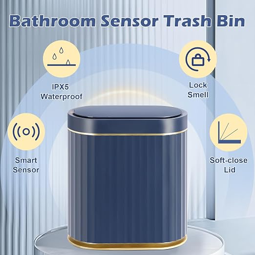 ELPHECO 2 Gallon Sensor Trash Can, Automatic Lid, Midnight Blue Gold | IPX5 - Image 4