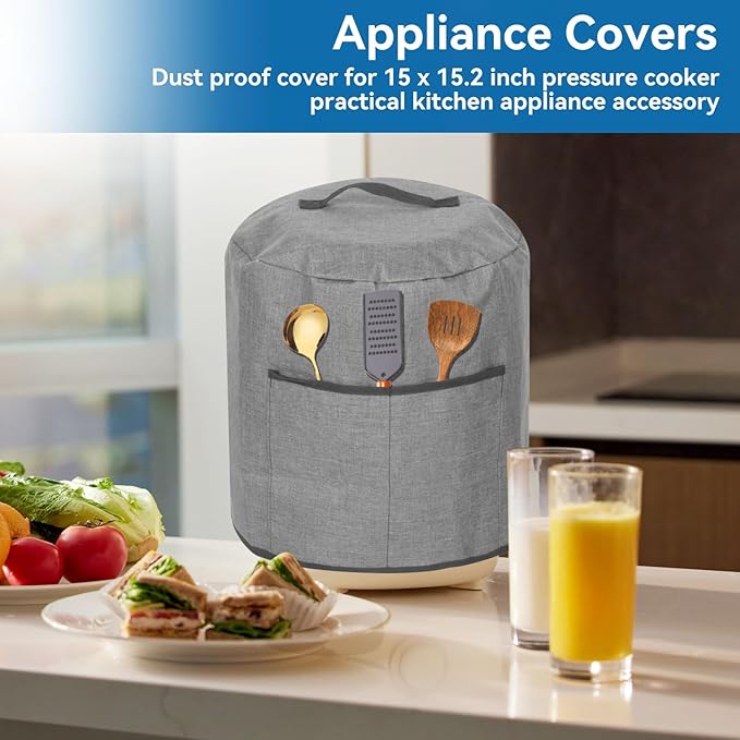 Air Fryer Cover Dust Cover, Round Protective Cover Bag Small Household Appliance Dust Cover with 2 Pocket and Handle for Electric Pressure/Rice Cooker, 38x38.7cm/15x15.2in(Black)