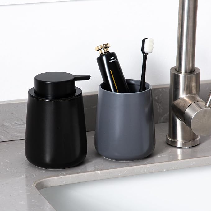 Enra Grey Soap Dispenser, Modern Ceramic Hand Soap Dispenser Bathroom | 12oz - Image 8