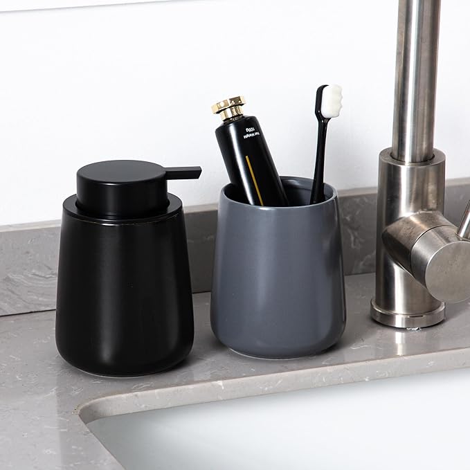 Enra Black Foaming Soap Dispenser, Ceramic Foam Soap Dispenser Bathroom | 12oz - Image 8
