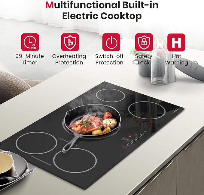 GASLAND 36 Inch Electric Cooktop, 5 Burners Glass Stove Top, ETL & FCC Certificated, 9200W Built-in Radiant Ceramic Cooktop, Slide Touch Control, Child Safety Lock, Hot Surface Indicator, 240V