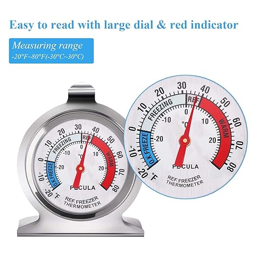 4PACK Refrigerator Thermometer -30-30 deg C/-20-80 deg F, Classic Fridge Thermometer Large Dial with Red Indicator Thermometer for Freezer Refrigerator Cooler