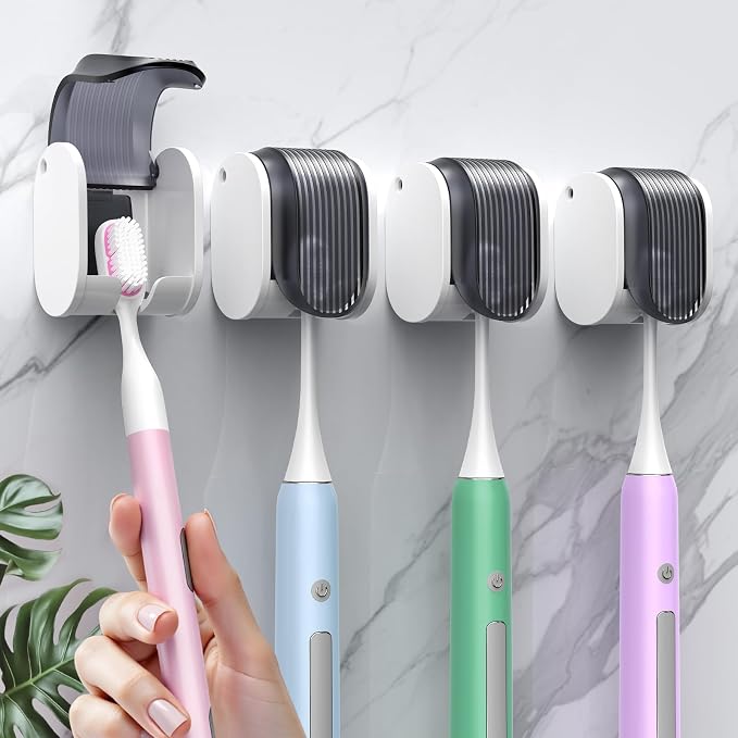 4 Pcs Toothbrush Holders Wall Mounted, Single Slot Design, Shower Self Adhesive by LUWUIDEN