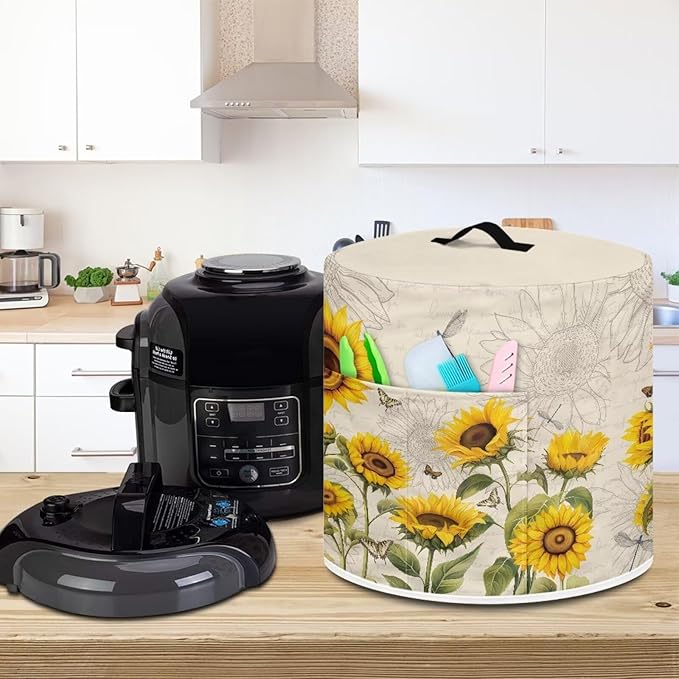 Sunflower Air Fryer Cover Washable Pressure Cooker Dust Cover for 8 Qt Small Kitchen Appliance Cover with Top Handle Dust Protection Bread Cover for Home Decoration