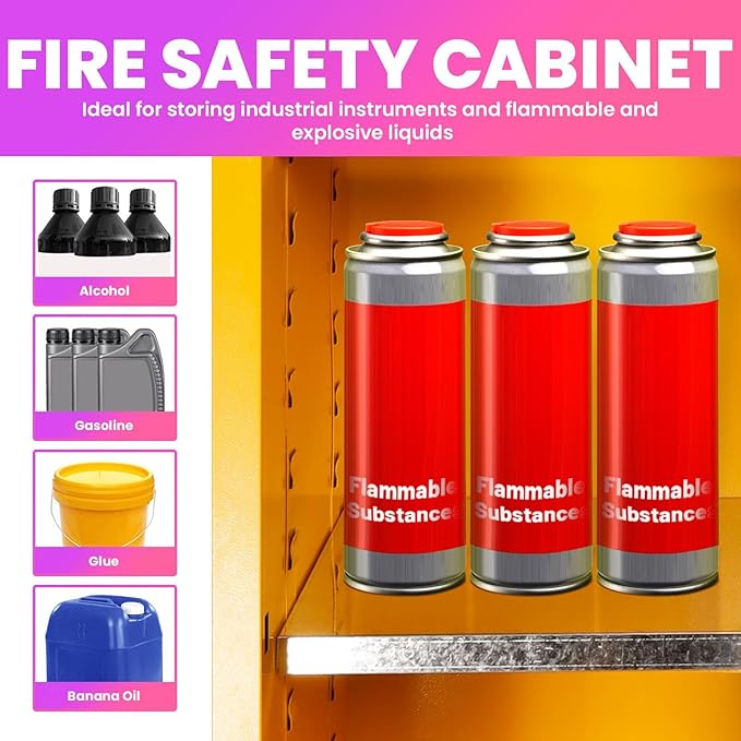 60 Gallon Flammable Storage Cabinet, 65x43x18in Galvanized Steel Safety Storage Cabinet, Adjustable Shelf Fireproof Cabinets, Flammable Liquid Storages Cabinets for Commercial Industrial and Home Use