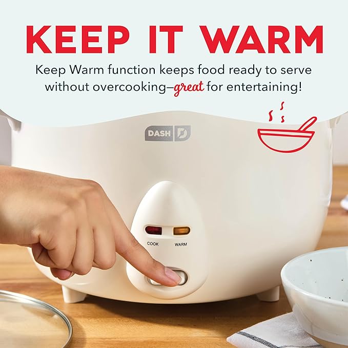 DASH Family Rice Cooker with Removable Nonstick Pot, Keep Warm Function & Recipe Guide, 20 Cup Capacity for Rice, Grains, Soups & Stews – Cream