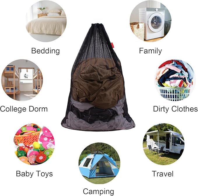 2 Pack Mesh Laundry Bags 24 x 36 Inches Drawstring Bag Black - Image 3