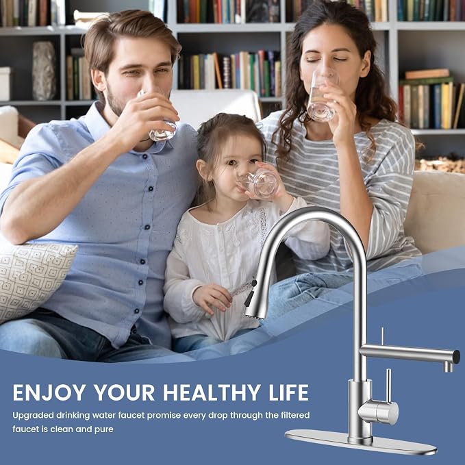 FEELSO Filter Water Kitchen Faucets, Pull Down Sprayer, Brushed Nickel | - Image 8