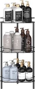 HuggieGems Metal Floor Standing Corner Shower Caddy, Matt Black, 3 Tier by HuggieGems