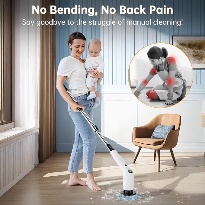 PUFTEM Electric Spin Scrubber, Cordless Shower Scrubber, Adjustable Handle | - Image 2