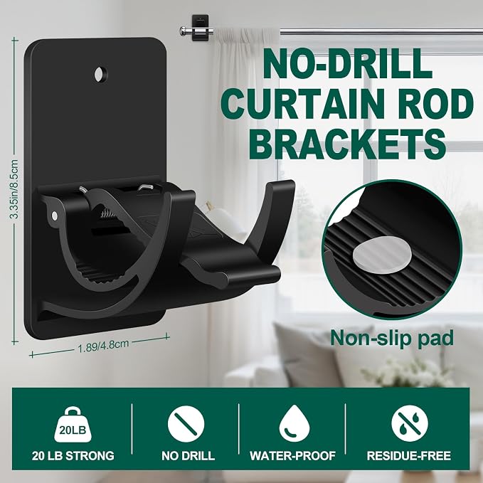 No-Drill Curtain Rod Brackets, 4 Pack Adhesive Holders - Image 2