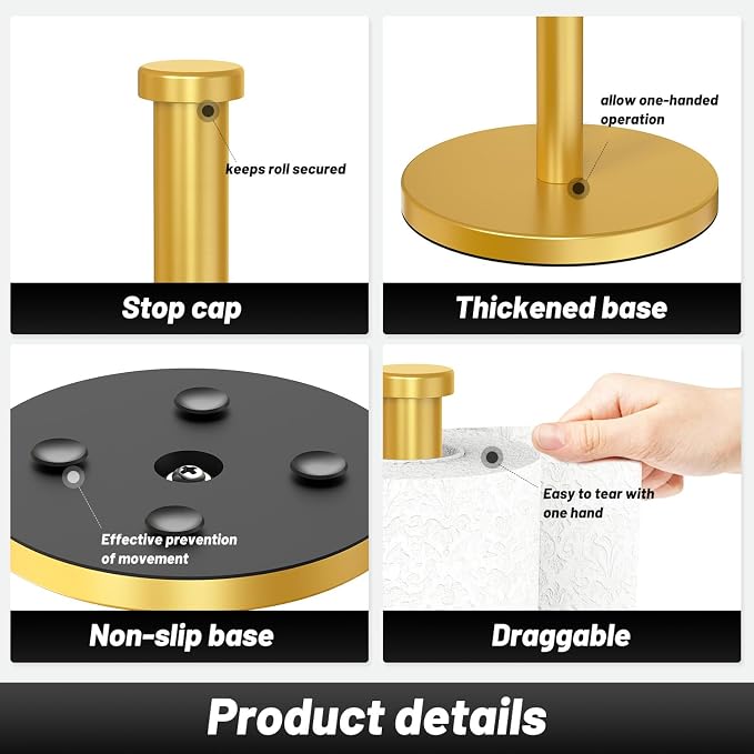 VEHHE Paper Towel Holder Countertop, 4 Non-Slip Suction Cups, Weighted Base - Image 4