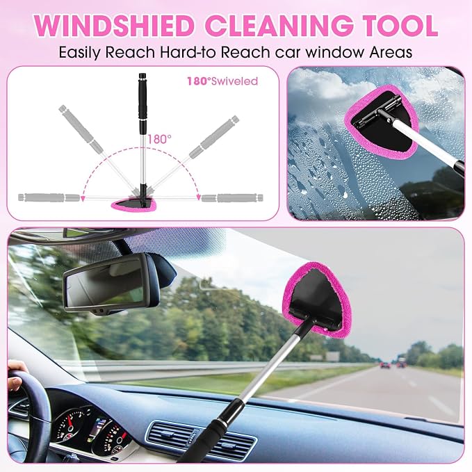 Pink Windshield Cleaner Tool, Car Interior Cleaning Kit - Image 3