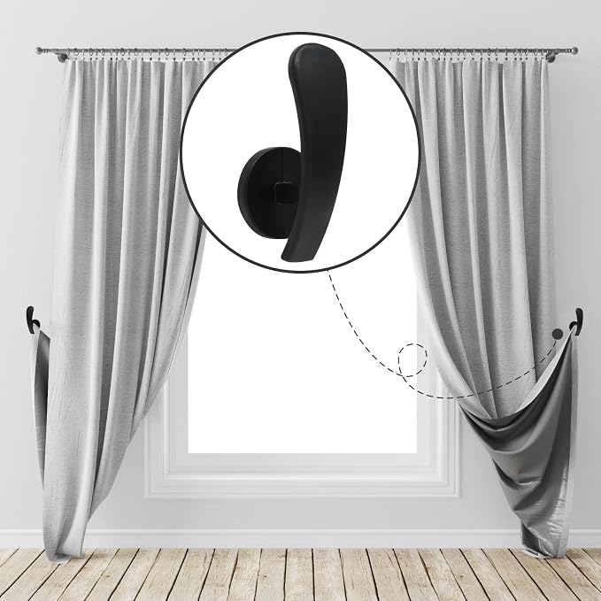 Curtain Tieback Hooks, 4 Pack | Wall Mounted, Decorative Holdback Holders - Image 6