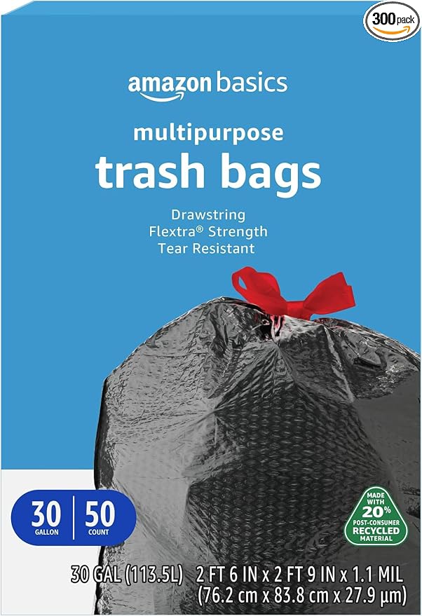 Amazon Basics 30 Gallon Flextra Strength Multipurpose Drawstring Trash Bags by AmazonBasics