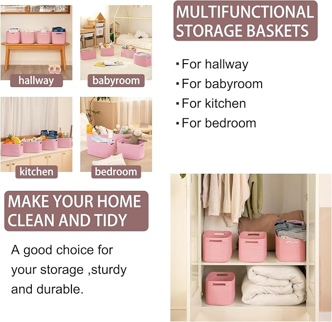 OIAHOMY 4 Pack Storage Baskets for Organizing 15L Cube Storage Bins Pink - Image 6