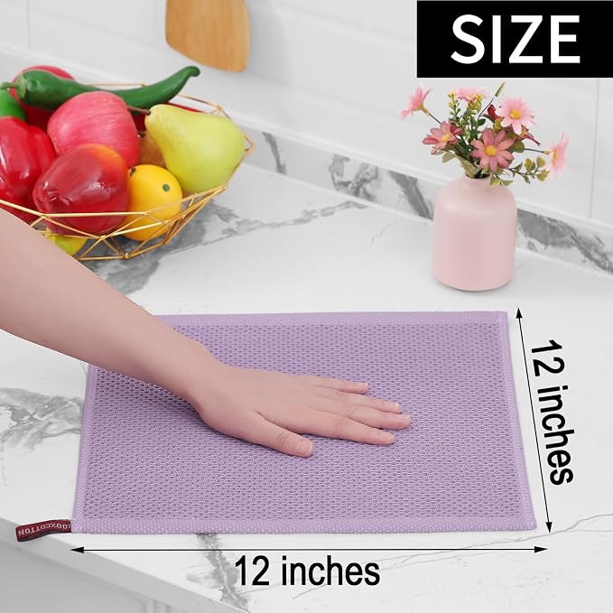 Homaxy 100% Cotton Waffle Weave Kitchen Dish Cloths 6-Pack, Lavender | 12 x 12 - Image 5