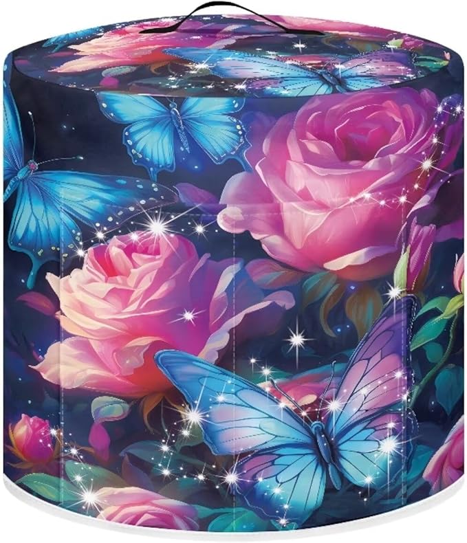 Rose Butterfly Pressure Cooker Cover 6 Quart Dust Cover for Air Fryer Pressure Cooker Cover with Top Handle and Accessories Pockets Small Kitchen Appliance Cover Kitchen Decorations