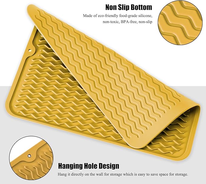 Silicone Dish Drying Mat, Non-Slip Easy Clean Sink Mat, Large Heat-resistant - Image 4