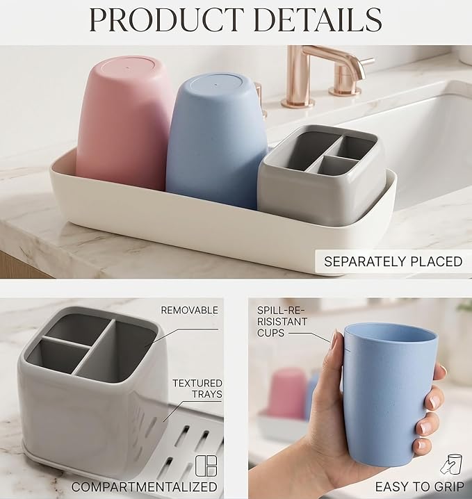 Kids Toothbrush Holder with Rinse Cups, Electric Toothbrush & Toothpaste - Image 2