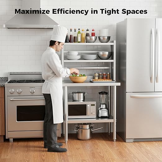 30x24 in NSF All Stainless Steel Table with Adjustable Shelf & Pegboard Panels & Casters, Kitchen Prep Table Commercial Heavy-Duty Worktable with Large Space Storage for Restaurant Garages