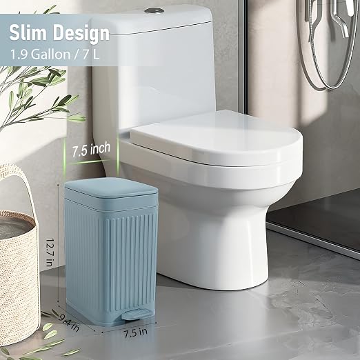 Small Bathroom Trash Can with Lid, 1.9 Gallon Slim Soft Close Step, Kitchen & - Image 2