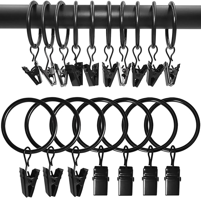 90 Pack Curtain Rings with Clips, Drapery Clips with Rings, Drapes Rings 1.26 by AMZSEVEN
