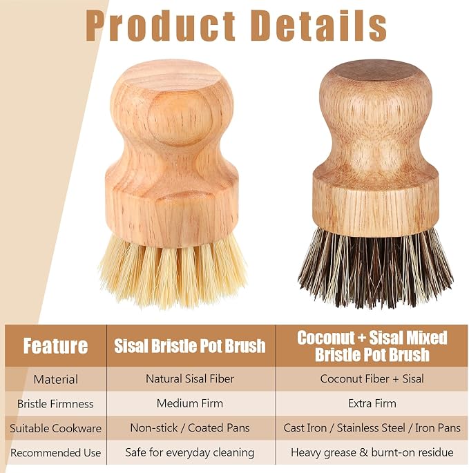 Nuenen 6 Packs Bamboo Dish Scrub Brushes Wooden Scrubbers Set Kitchen - Image 4