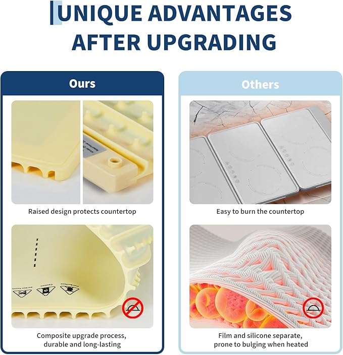 Garvee Electric Food Warming Mat for Countertop, 24x15 in, Dual Zone Control, Portable Silicone Food Warmer Pad Tray with Timer & 6 Temp Levels for Buffet Party, Easy to Clean, Beige