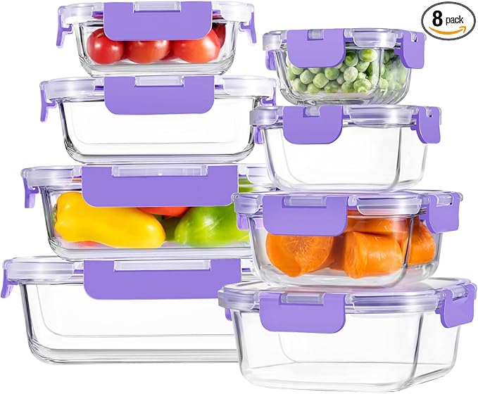HOMBERKING 8 Pack Glass Food Storage Containers by HOMBERKING