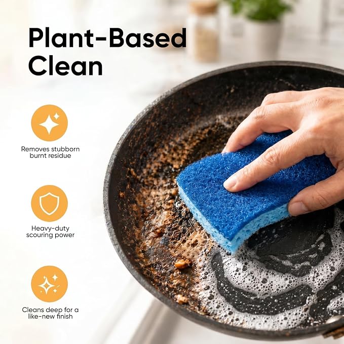 Superio Non-Scratch Cellulose Sponge Scrub Heavy Duty Kitchen Sponges Scrubbers - Image 10