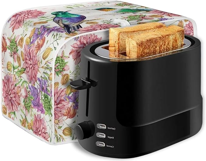 Hummingbird Floral Print Toaster 4 Slice Cover Fingerprint Protection Waterproof Toaster Dust Cover Kitchen Accessories Decor