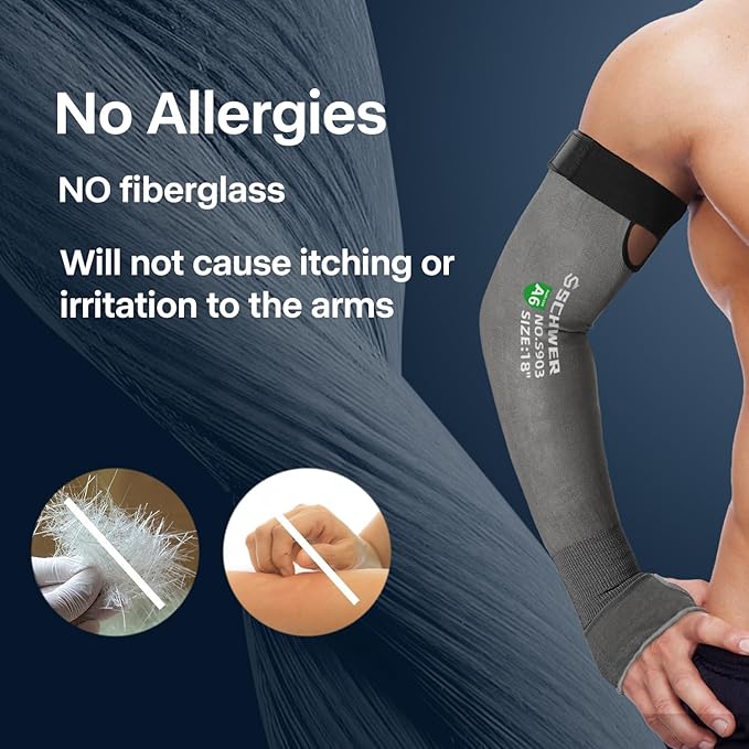 Schwer AIR-SKIN ANSI A6 Cut Resistant Arm Sleeves for Men & Women, Arm Protectors for High Risk Work, Gardening Sleeves, 100 Pairs, Dark Grey, 18 IN
