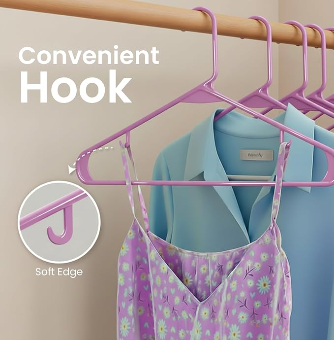 Utopia Home Plastic Hangers 30 Pack – Built-in Strap Hooks Pink | Space saving - Image 5