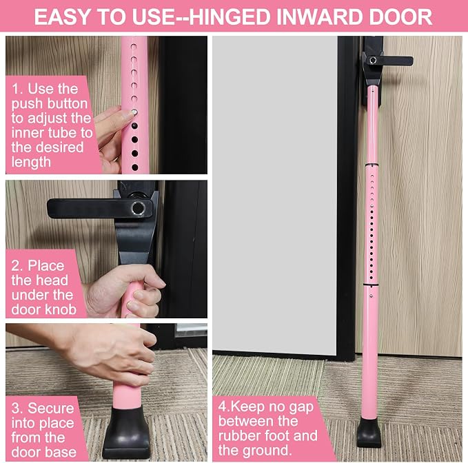 Rerishom 2 Pack Door Security Bar, Heavy Duty Door Stopper Jammer, Adjustable - Image 6