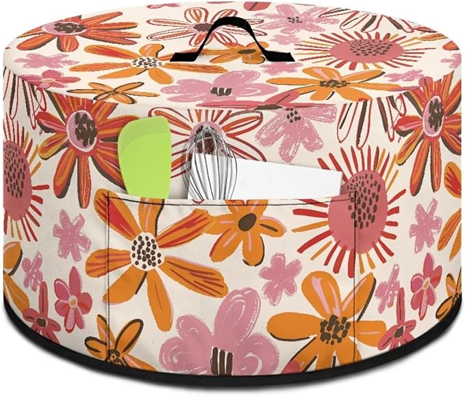 Doodle Daisy Floral Print Slow Cooker Dust Cover Compatible with 6/7/8 Quart Slow Cooker Dust Proof Electric Slow Cooker Cover with Storage Pocket for Crock Pot Decor