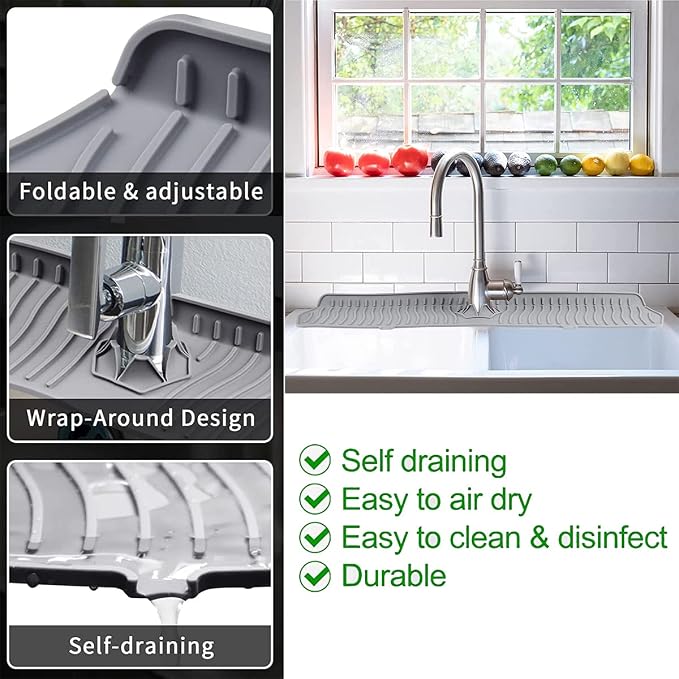 Kitchen Faucet Sink Splash Guard, Sink Draining Pad Behind Faucet, Rubber - Image 4