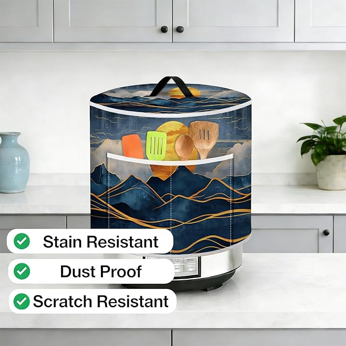 Rice Cooker Cover, Dust Cover for Kitchen Appliances with Handle and Storage Pocket, Easy to Clean Kitchen Decor Gift, Fits 3-6-8 Quart Instant Pot, Slow Cooker and Air Fryer