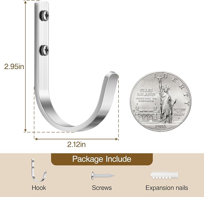 10-Pack 22LB Wall Hooks for Hanging Towel/Coat, Brushed Nickel | Screw in Metal - Image 3