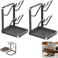 Kitchen Pot Lid Storage Rack, Multifunctional Stainless Steel Cookware Storage Rack With Removable Drip Tray, Space-saving kitchen Pot Lid Organizer, For Various Pot Lids (Grey, Double-Layer, 2PC)