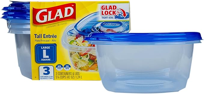 Glad GladWare Tall Entree Containers, Large Square, 42 Oz by GladTrashFoodStorage