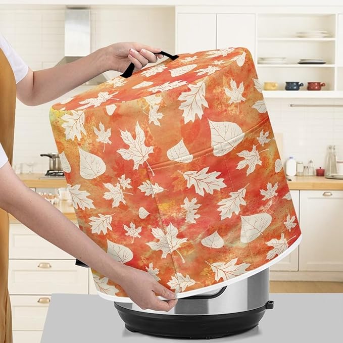 Insulated Pressure Cooker Appliance Cover, Also Fit for Rice Cooker, Air Fryer and Crock Pot, 3 Quart Dust Cover with Pocket for Spoon/Cooking Utensils/Recipes, Washable, Maple Leaf Tie Dye